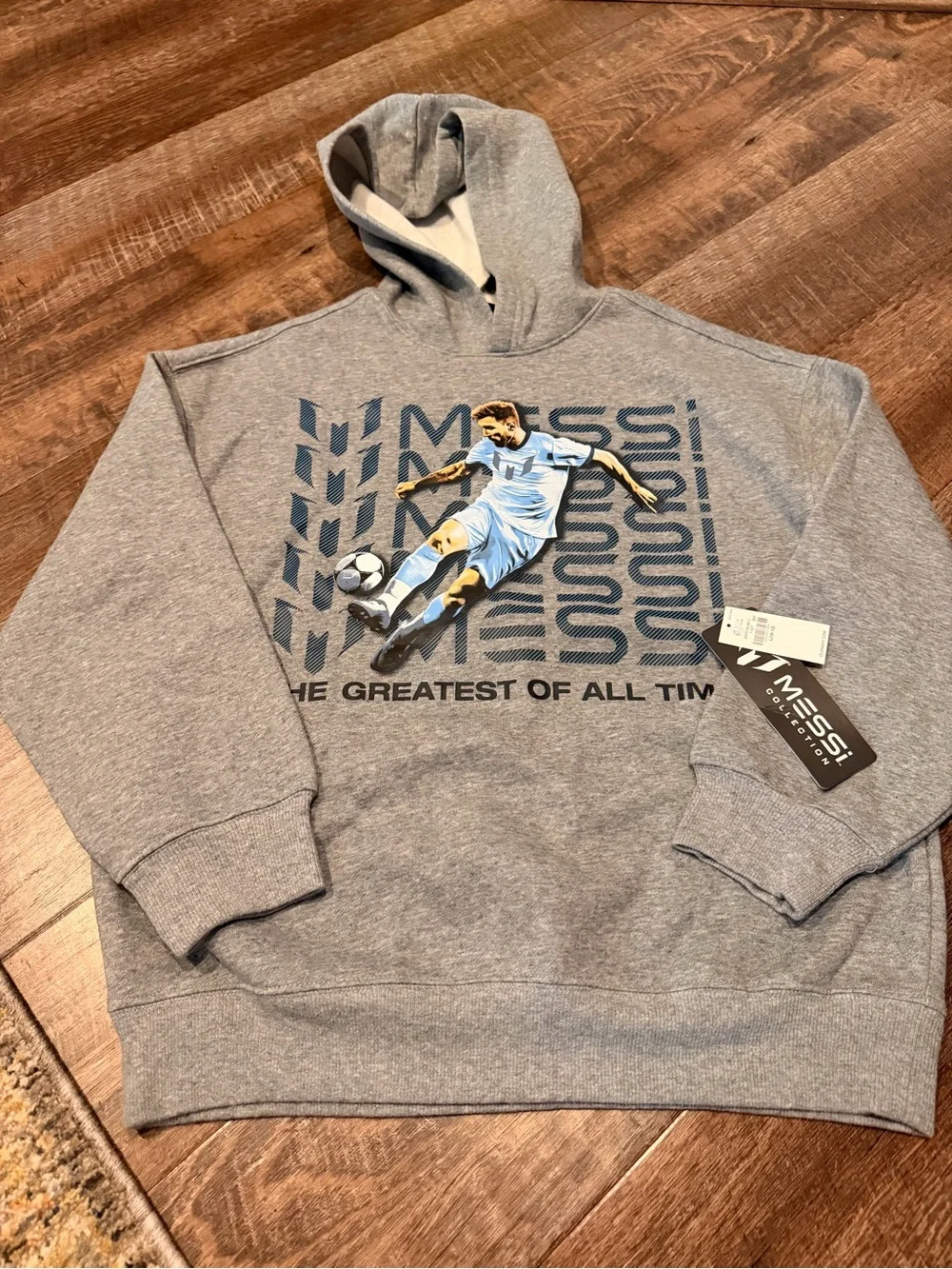 NWT Messi Collection Youth Large Hoodie Gray GOAT Graphic Pullover Sweatshirt